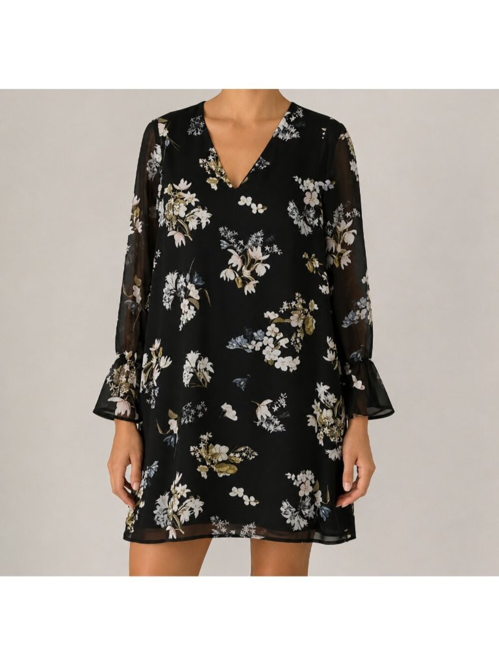Reitmans Black Floral Chiffon Dress - Medium